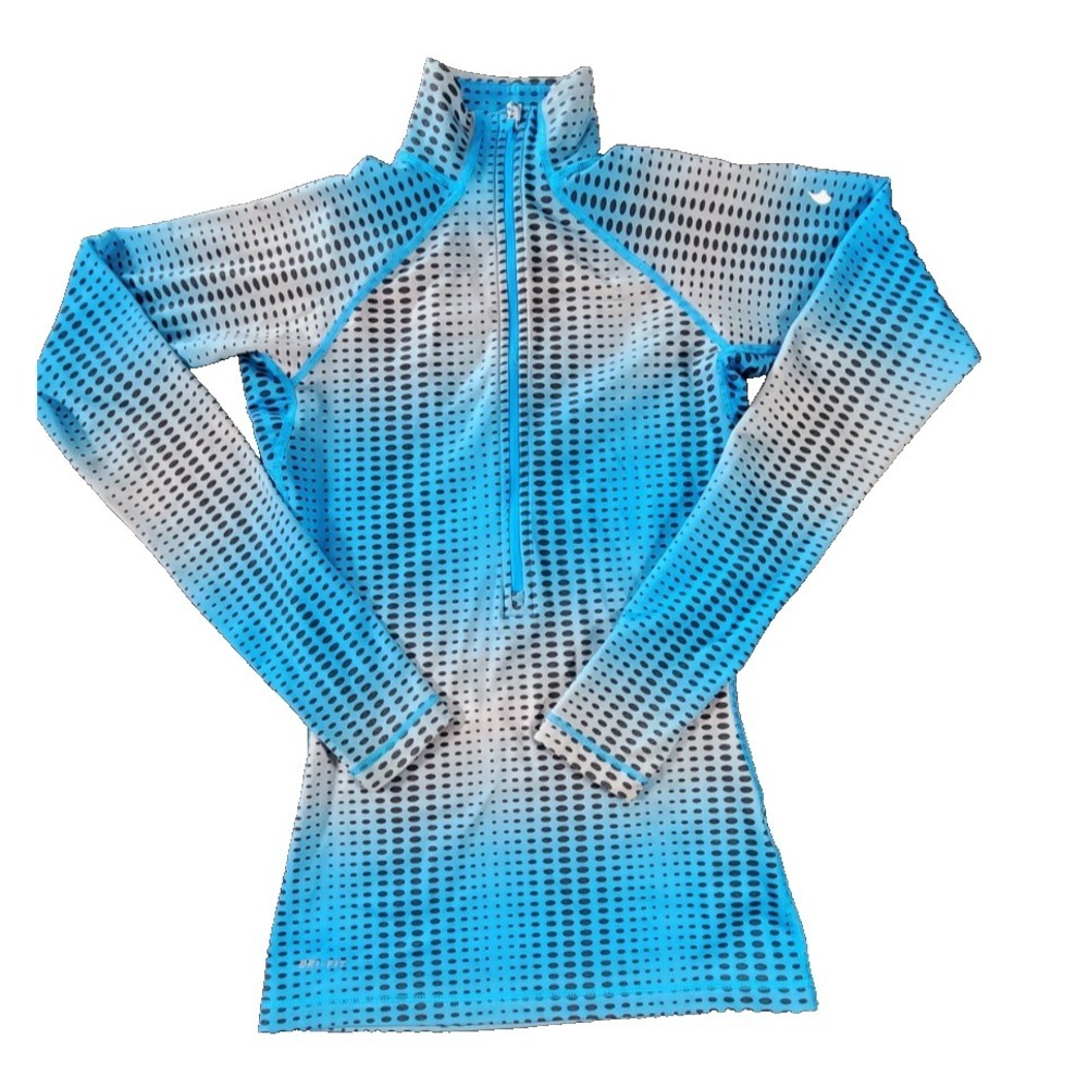 Nike Pro Hyperwarm Dri-FIT Womens XS Half Zip Blue Ombre Dot Fleece Base Layer